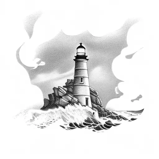 Lighthouse On Rocks With Stormy Sea