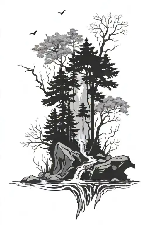 Forest And Water Flowing Water