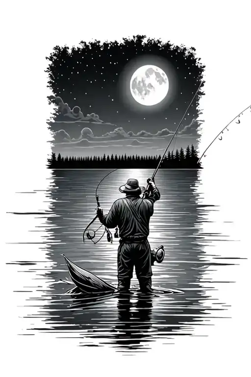 Fishing On Lake With Clear Night Sky