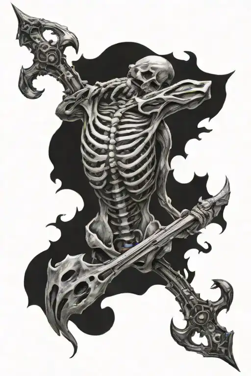 Back Tattoo Where The Bones Are Matalic And The Right Sholder Blade Is Broken