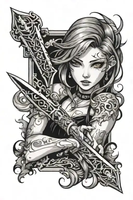 Anime Woman Revealing A Dagger Corruption Insignia Integrated