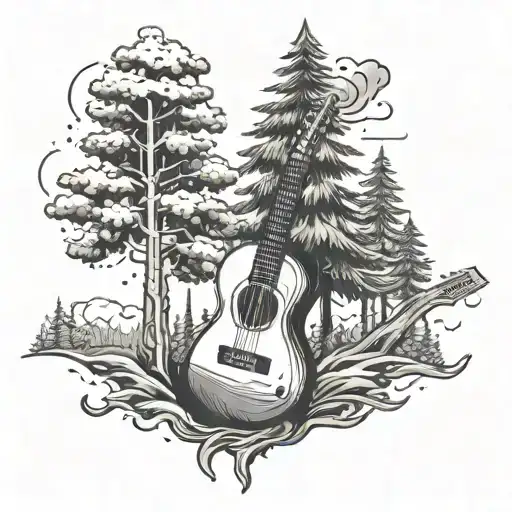 Guitar Shape Of Evergreen Tree Forest Scene