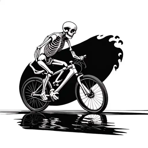 Running Skeleton In A Linework Wave Linework Bike Reflected Under Skeleton