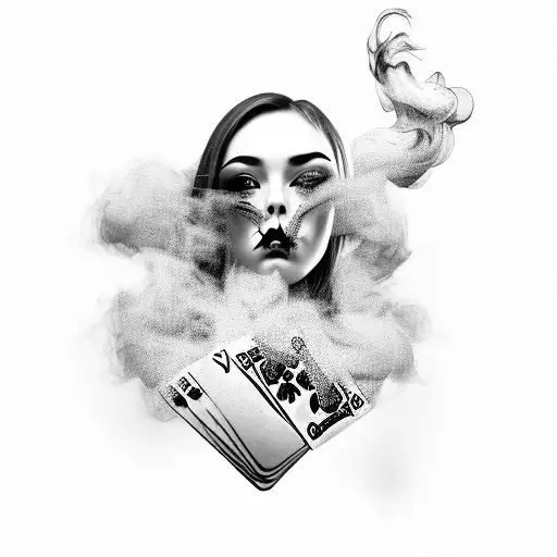 A Seductive Gangster Girl Holding A Deck Of Cards With Smoke Swirling Around Her