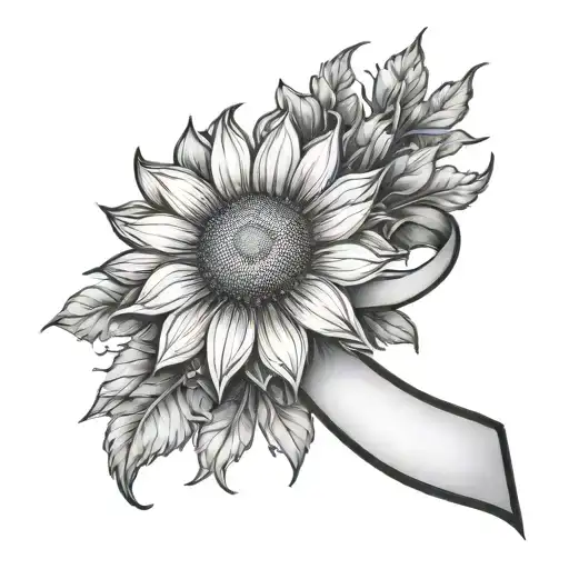 Cancer Ribbon With Sunflower Blooming