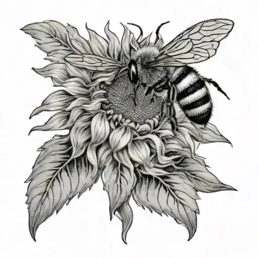 Bee Sunflower Blooming