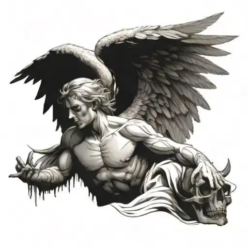 A Fallen Angel Reaching For Heaven But Half Its Body Is Demon