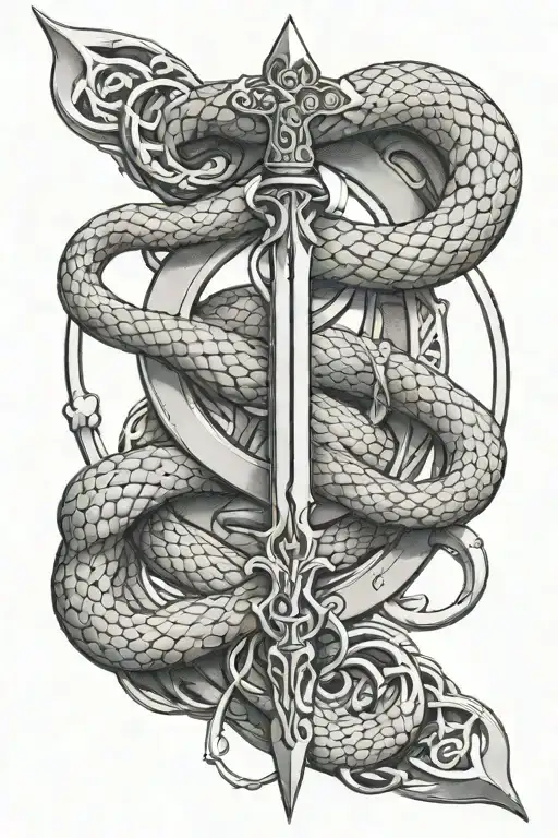 333 On Top Of 3 Swords Stabbing In A Infinity Symbol Snake