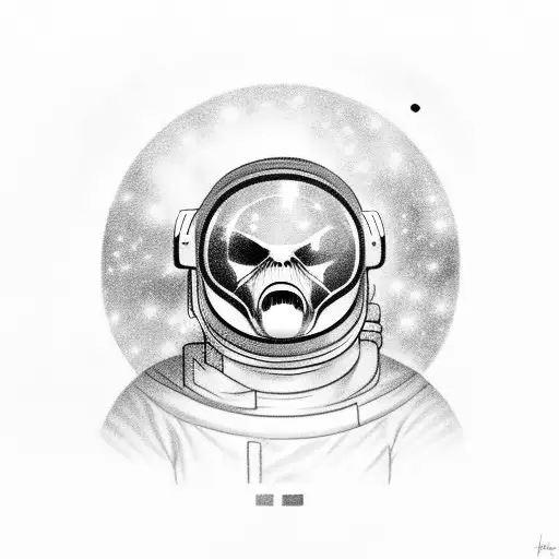 Astronaut Looking Into A Mirror And Seeing An Alien Reflection