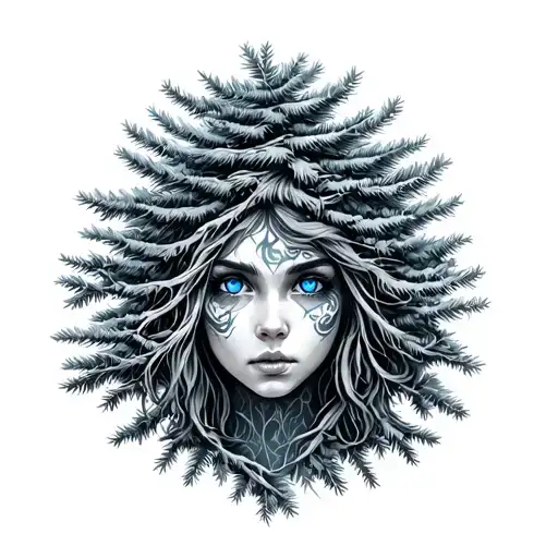 Cedar Tree With Surrounding Her Head Blue Eyes