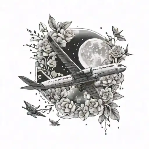 A Celestial Scene With Airplanes Flying Through A Galaxy Of Flowers