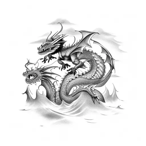 Dragon Surrounded By Waves