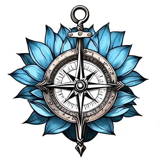 Compass With Anchor And Blue Lotus Flower