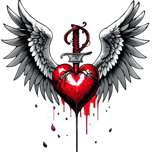 Betrayal Tattoo With A Fallen Angel Broken Wings And A Bleeding Heart With A Knife