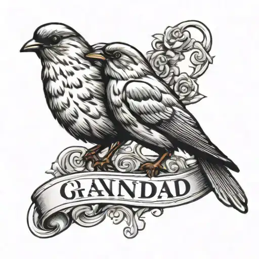 Robins And Scroll That Says Grandad Hand Writing