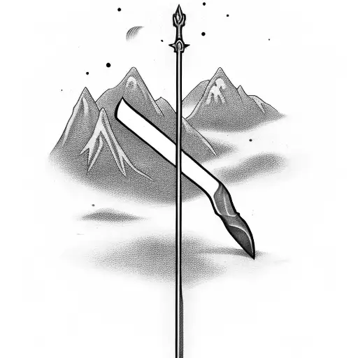 Sword On Fire Below A Mountain