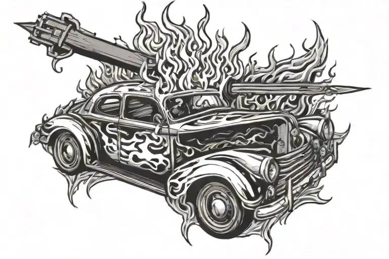 Burning Match And The Flame Forming A Car