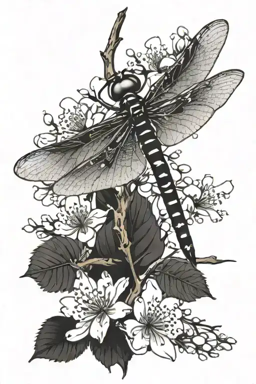 Dragon Fly With Japanese Cherry Blossoms And Wood Cuttings