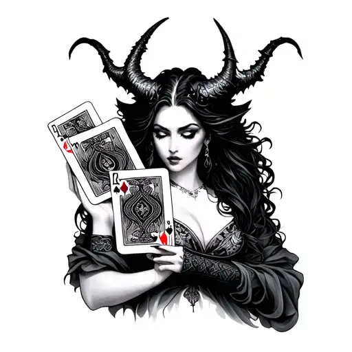 Woman Demon With Playing Cards