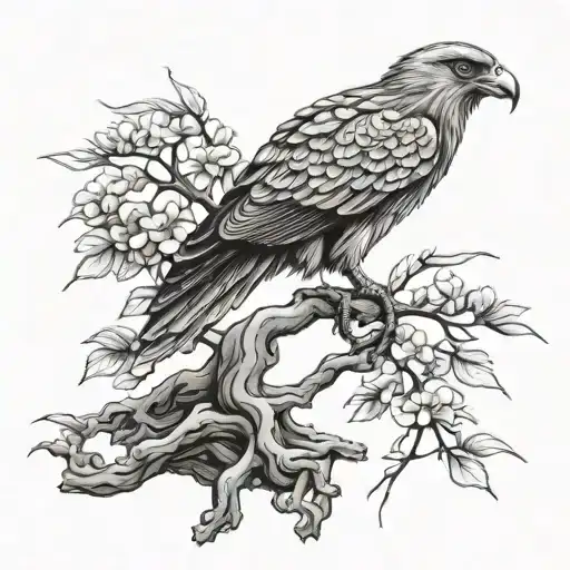 Bonsai Tree With A Hawk
