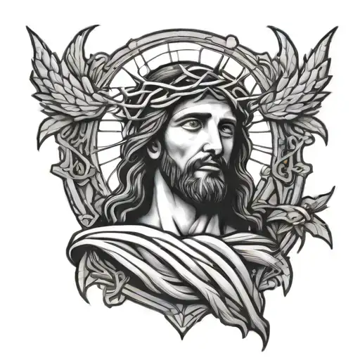 Jesus With Crown Of Thorns With Stain Glass Window