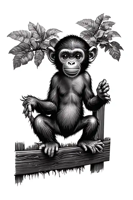 Baby Monkey Hanging On A Fence Tattoo Design