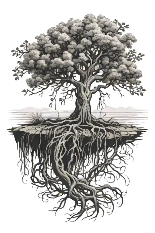 Willow Tree With Roots Flowing Into Organs