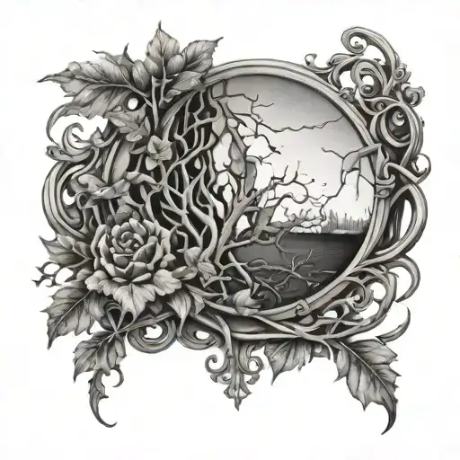 Broken Mirror Covered In Vines