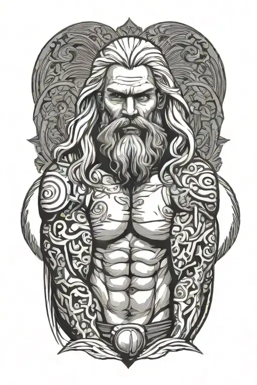 Super Muscled Man Standing In Speedo With Long Silver Hair And Beard
