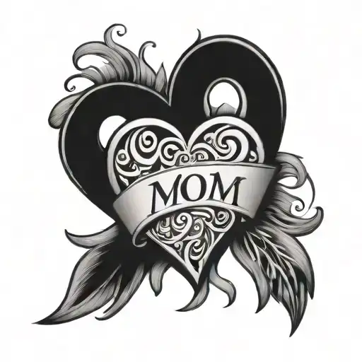 A Heart With 'Mom' And 'Dad' Intertwined In A Cursive Script