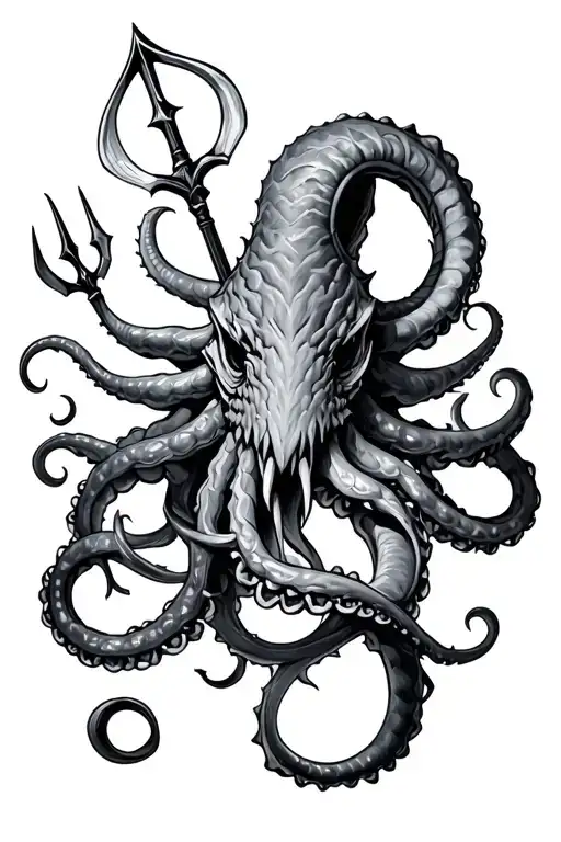 Kraken With Trident Intertwined