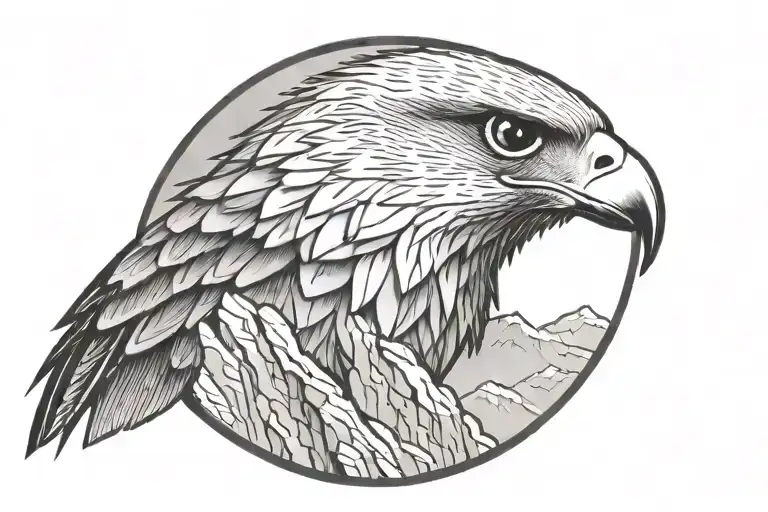 Falcon Head Behind Mountains And Rocks Forming The Shape