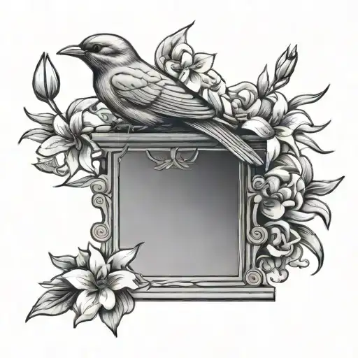 Traditional Gravestone With A Lily Flower And A Robin Perched On Top Of The Gravestone