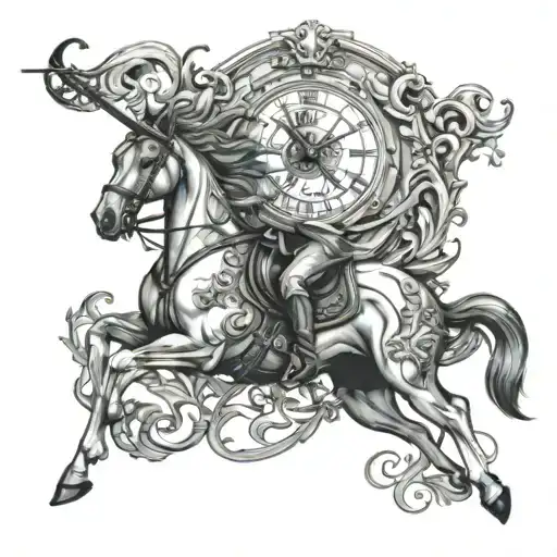 Clock And Sagittarius Riding Horse