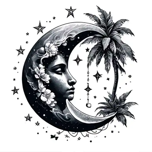 Aquarius With Hawaii Inspired With Moon And Stars