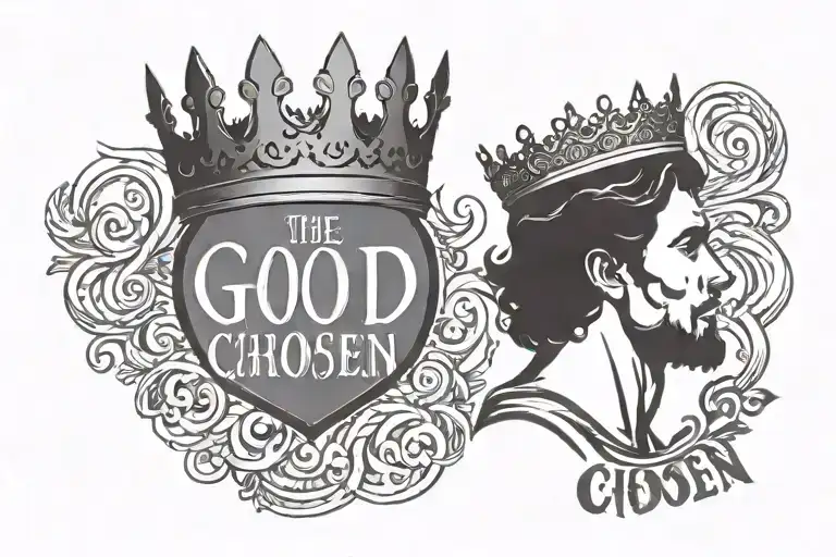 Silhouette Of Man Holding A Crown In The Middle Of The Words 'God Chosen'
