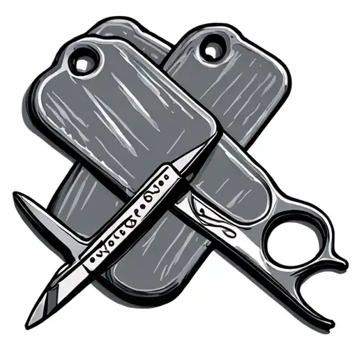 Military Dog Tags And Hairdresser Scissors