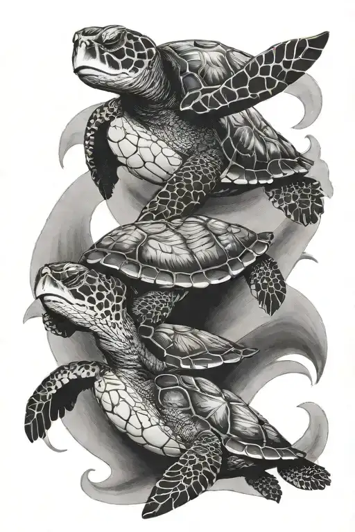 Sea Turtles Swimming Under A Crescent Moon