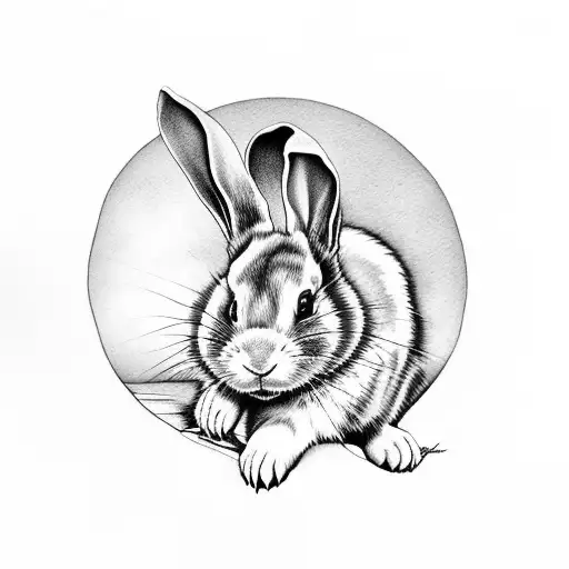 White Rabbit Sitting On Skull