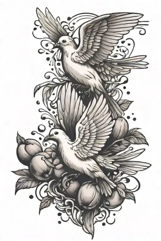 Dove Carring Peaches Falling Like Raindrops