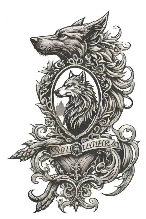 Family Crest With Wolf Silhouette