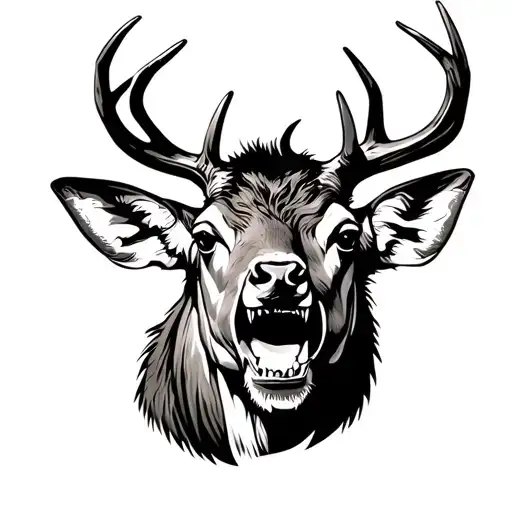 Deer With Its Teeth Bared Sharp Teeth