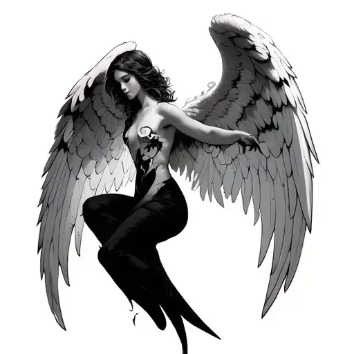 Fallen Angel With Broken Wings Tattoo Design