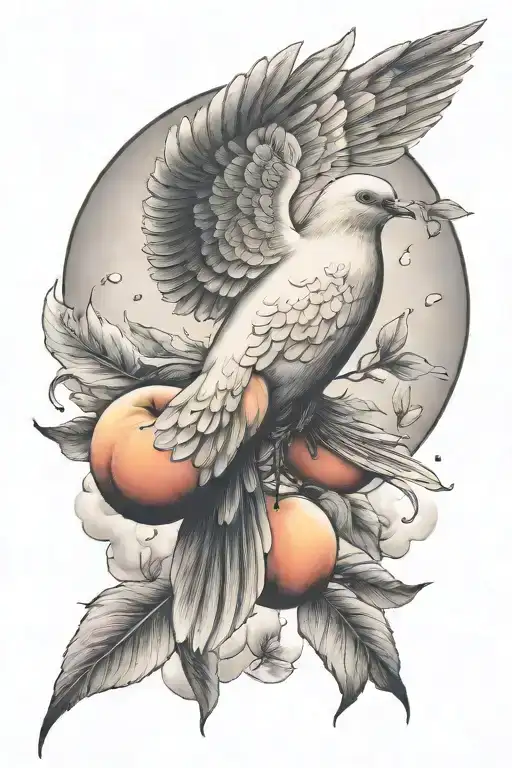 Dove Carring Peaches Falling Like Raindrops