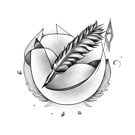 A Black-grey Tattoo Of A Quill Pen Writing The Word 'Amor' In A Stylish Script Font