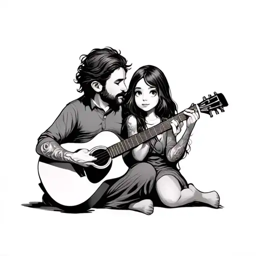 Gradpa Playing Guitar Next To A Girl