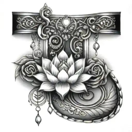 Garter With Lotus And Pendants Graphic On The Leg With Interlacing