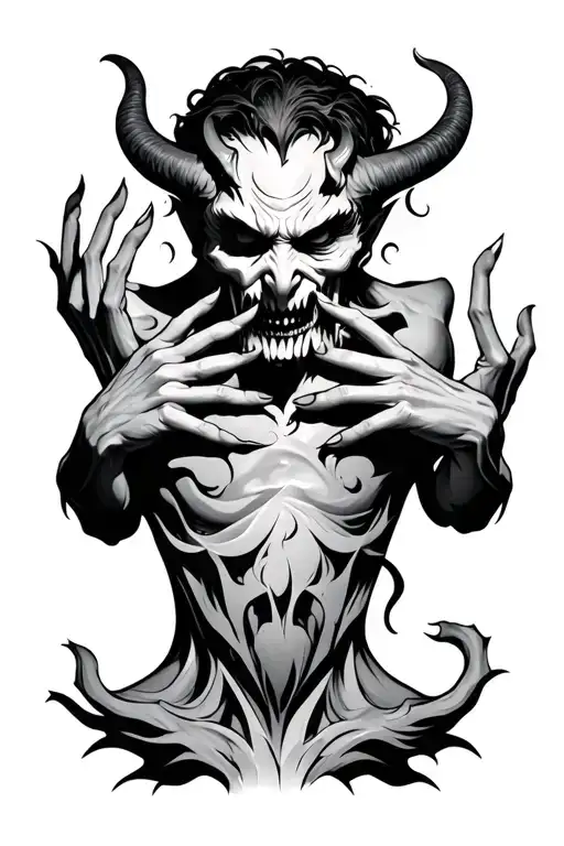 Demon Face With Hands Coming Around Onto Face