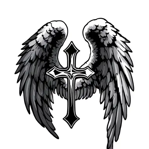 Angel Wing With Cross Surrounded