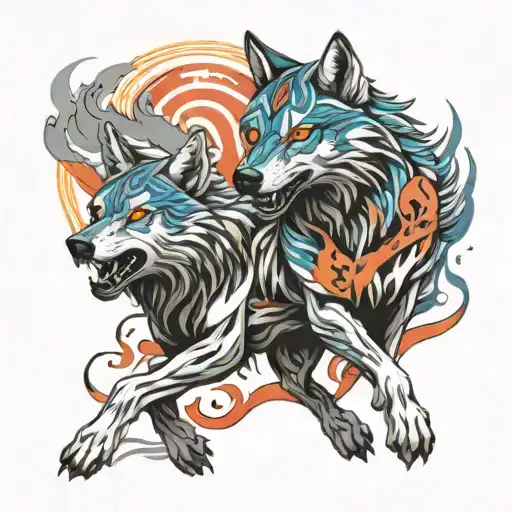 Colourful Wolf And Hati Chasing